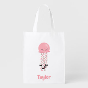 Remarkable Pink Jellyfish Kawaii theme Reusable Grocery Bag