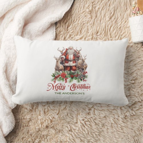 Remarkable watercolor illustration Santa reindeer Lumbar Pillow
