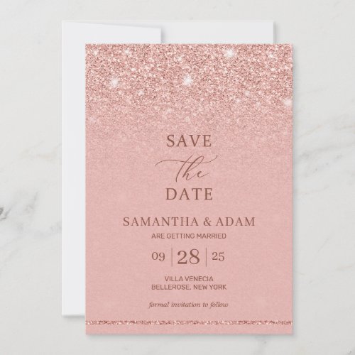 Remarklable glam rose gold glitter ombre wedding save the date