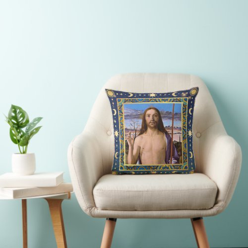 Remastered Christ Blessing by Giovanni Bellini Throw Pillow