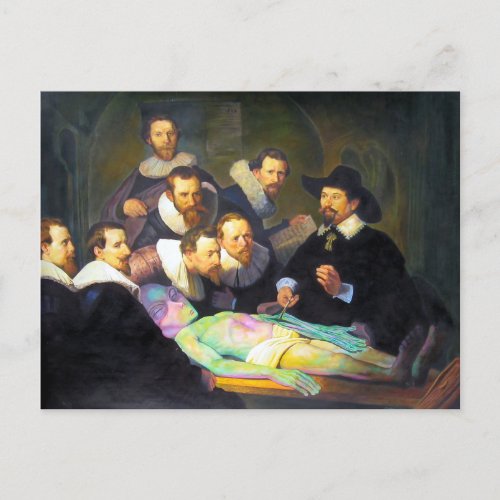 Rembrandt Anatomy Lesson Painting With Alien Postcard