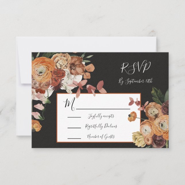 Rembrandt Autumn Floral Wedding response RSVP (Front)