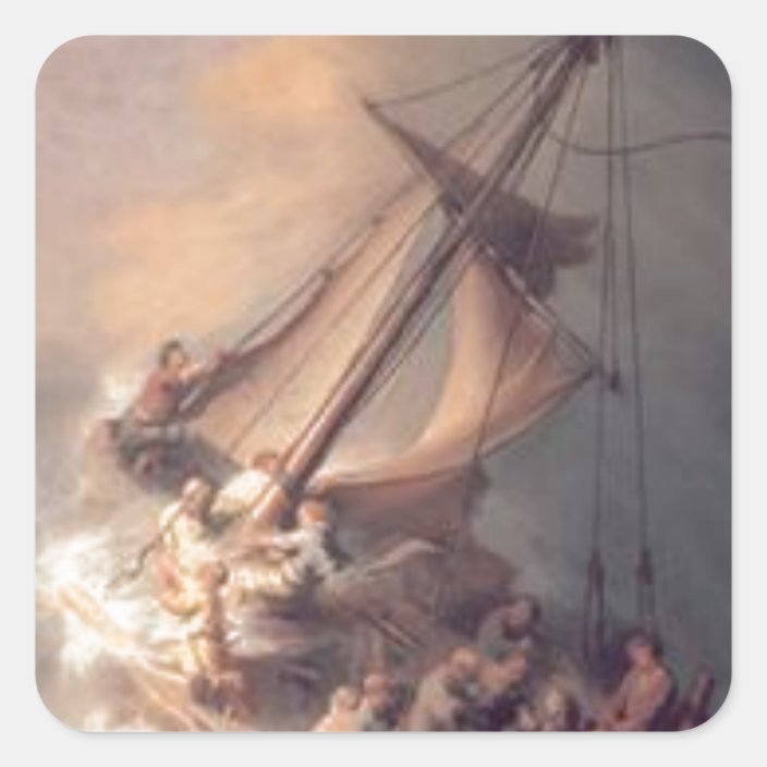 Rembrandt Christ In The Storm Antique Painting Square Sticker