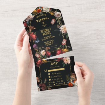 Rembrandt Dark & Moody Floral Wedding All In One Invitation by McBooboo at Zazzle