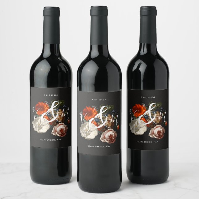 Rembrandt Dark & Moody Floral Wine Label (Bottles)