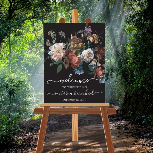 Rembrandt floral dark and moody Wedding Welcome Foam Board