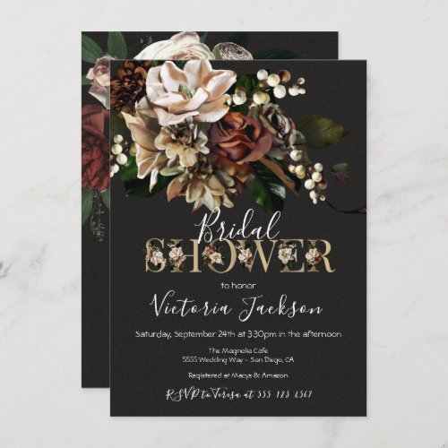 Rembrandt Floral Dark  Moody Bridal Shower Invitation