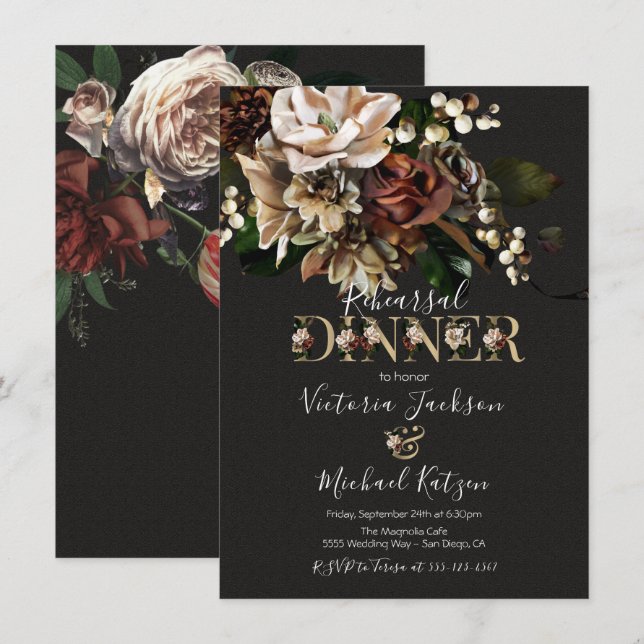 Rembrandt Floral Dark & Moody Rehearsal Dinner Invitation (Front/Back)
