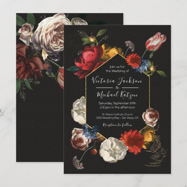 Rembrandt Floral Dark & Moody Wedding Invitation (Front/Back)