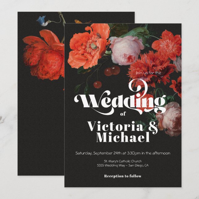 Rembrandt Floral Dark & Moody Wedding Invitation (Front/Back)