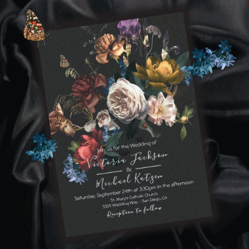 Rembrandt Floral Dark & Moody Wedding Invitation by McBooboo at Zazzle