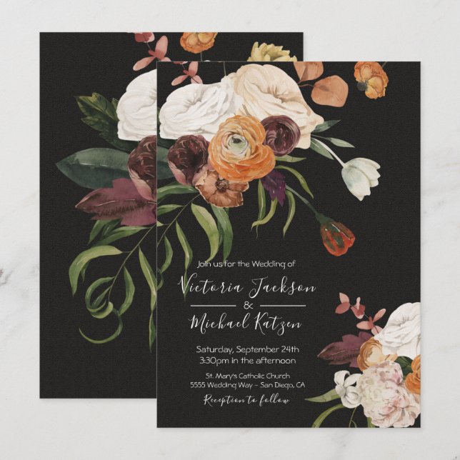 Rembrandt Floral Dark & Moody Wedding Invitation (Front/Back)