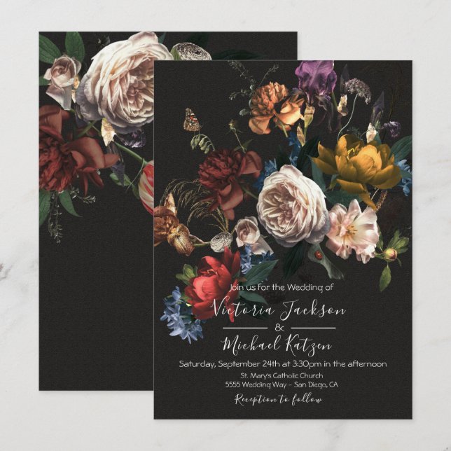Rembrandt Floral Dark & Moody Wedding Invitation (Front/Back)