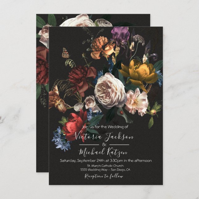 Rembrandt Floral Dark & Moody Wedding Invitation (Front/Back)