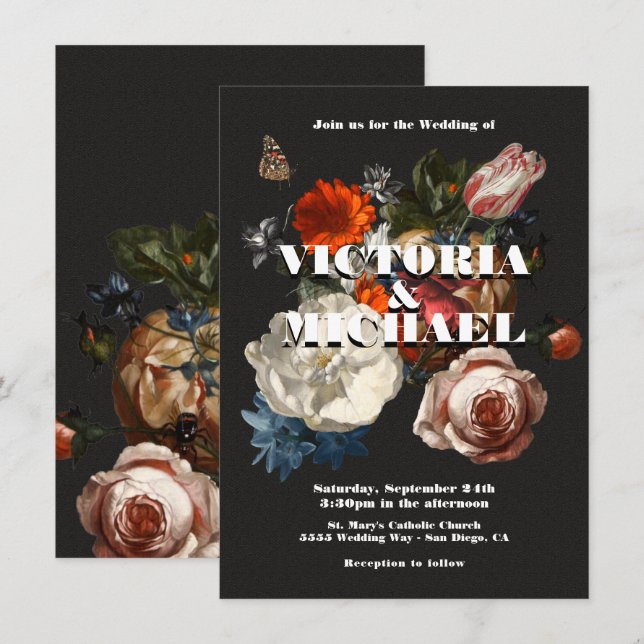 Rembrandt Floral Dark & Moody Wedding Invitation (Front/Back)
