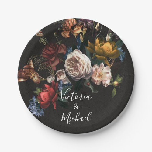 Rembrandt Floral Dark  Moody Wedding Paper Plates