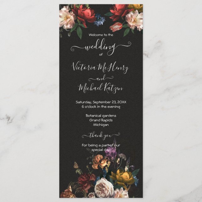 Rembrandt Floral Dark & Moody Wedding program (Front)