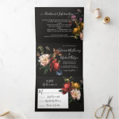 Rembrandt Floral Dark & Moody Wedding Tri-Fold Invitation (Inside)