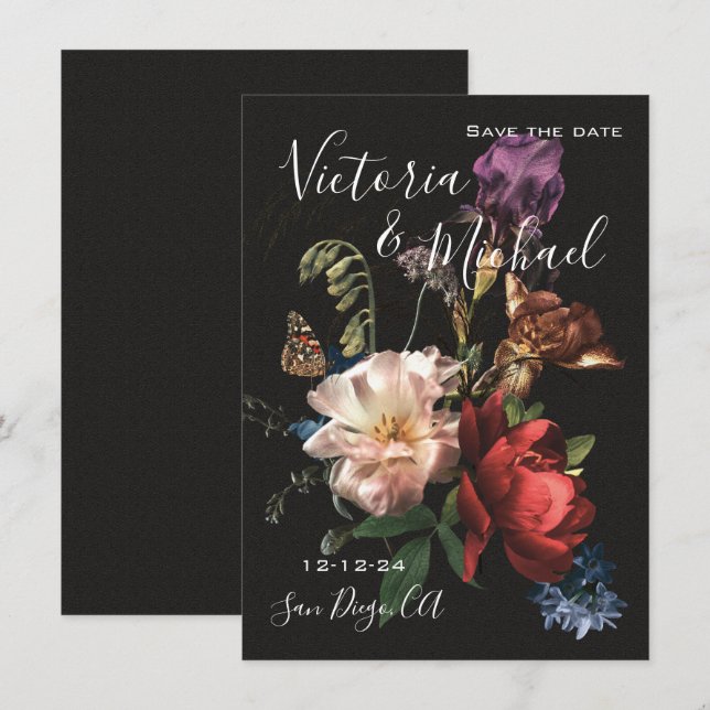 Rembrandt Floral Save the Date Wedding Invitation (Front/Back)