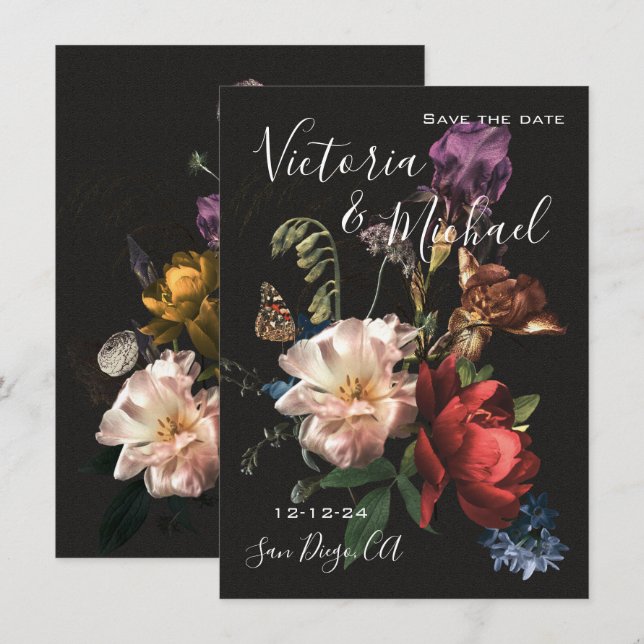 Rembrandt Floral Save the Date Wedding Invitation (Front/Back)