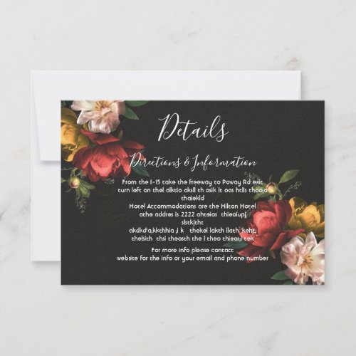 Rembrandt Floral Wedding Details and info card