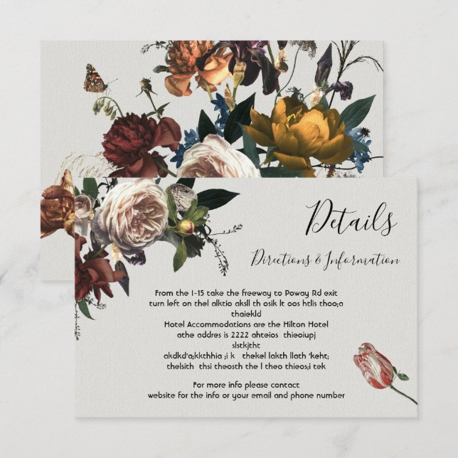 Rembrandt Floral Wedding Details and info card (Front/Back)