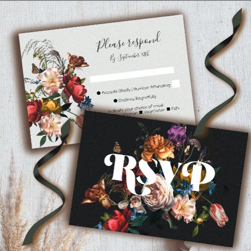 Rembrandt Floral Wedding response cards RSVP