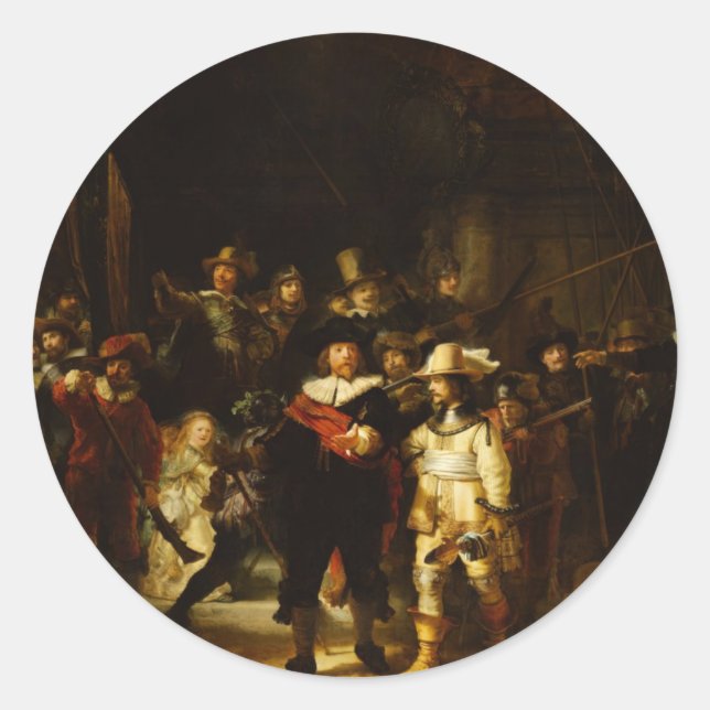 Rembrandt Nightwatch Night Watch Baroque Painting Classic Round Sticker (Front)