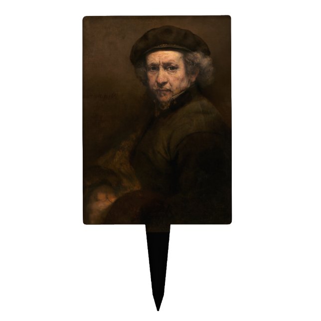 Rembrandt Self Portrait: Dutch Golden Age Painter Cake Topper (Front)