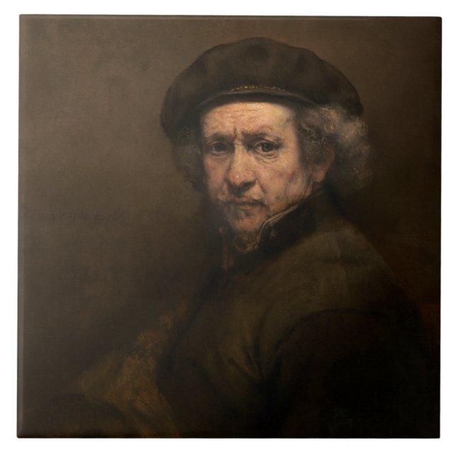 Rembrandt Self Portrait: Dutch Golden Age Painter Ceramic Tile (Front)