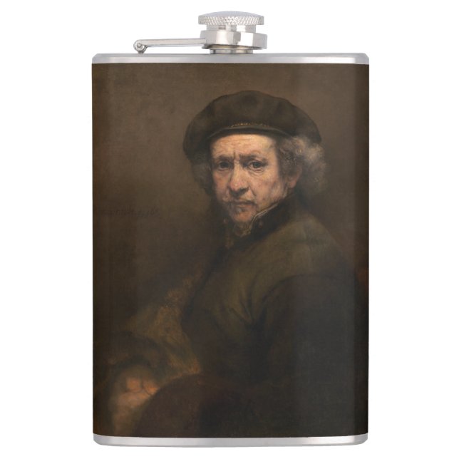 Rembrandt Self Portrait: Dutch Golden Age Painter Flask (Front)