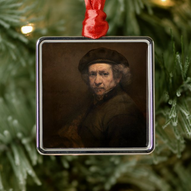 Rembrandt Self Portrait: Dutch Golden Age Painter Metal Ornament (Tree)