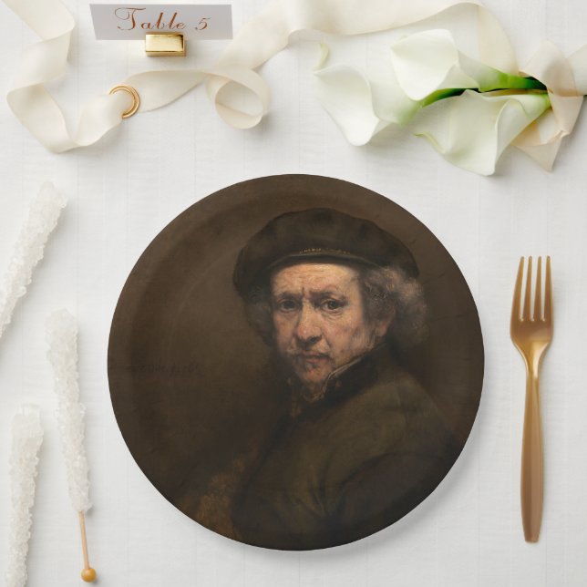 Rembrandt Self Portrait: Dutch Golden Age Painter Paper Plates (Wedding)