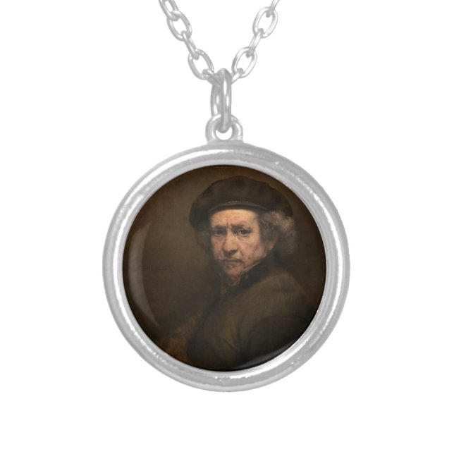 Rembrandt Self Portrait: Dutch Golden Age Painter Silver Plated Necklace (Front)