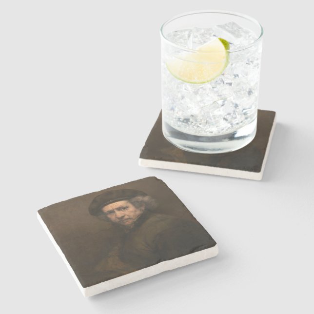 Rembrandt Self Portrait: Dutch Golden Age Painter Stone Coaster (Side)