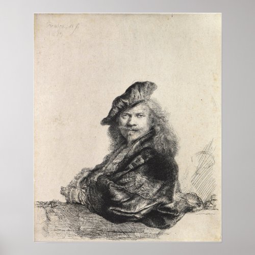 Rembrandt _ Self_Portrait Leaning On Stone Sill Poster