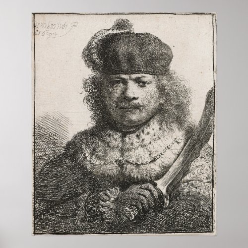 Rembrandt _ Self_Portrait With Raised Sabre 1634 Poster