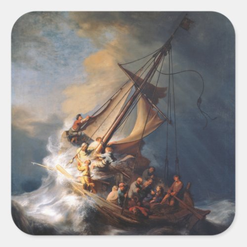 Rembrandt Storm Sea of Galilee Painting Square Sticker