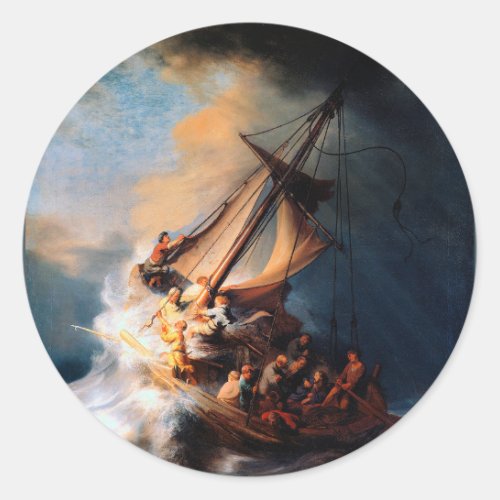 Rembrandt _ The Storm of the Sea of Galilee Classic Round Sticker