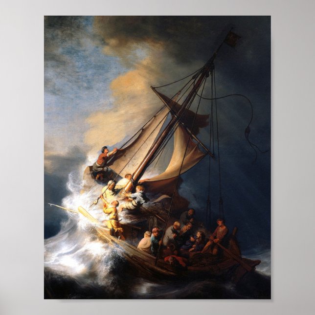 Rembrandt Van Rijn Christ In The Storm Sea Galilee Poster (Front)