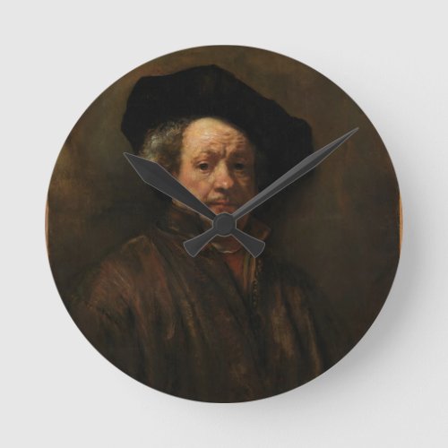 Rembrandt van Rijns Self Portrait Fine Art Round Clock