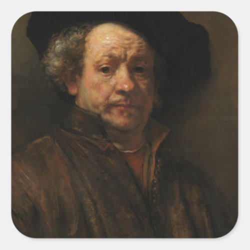 Rembrandt van Rijns Self Portrait Fine Art Square Sticker