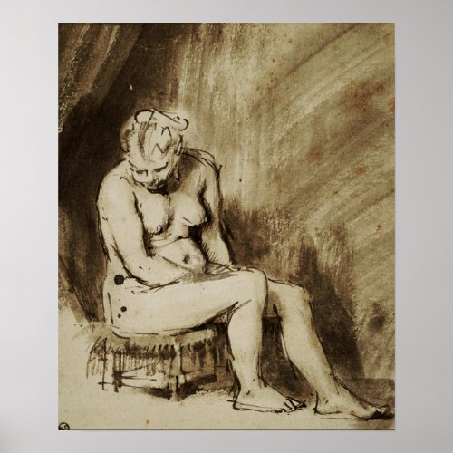 Rembrandt _ Woman Seated On Stool Poster