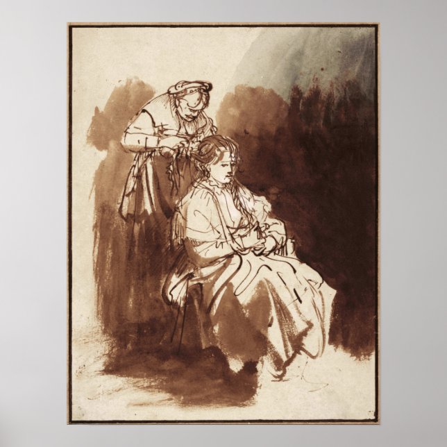 Rembrandt - Young Woman Having Hair Braided 1635 Poster (Front)