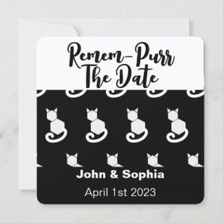 Remem-Purr Funny Modern Black and White Cat QR Sa Save The Date