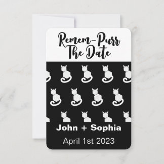 Remem-Purr Funny Modern Black and White Cat  Save  The Date