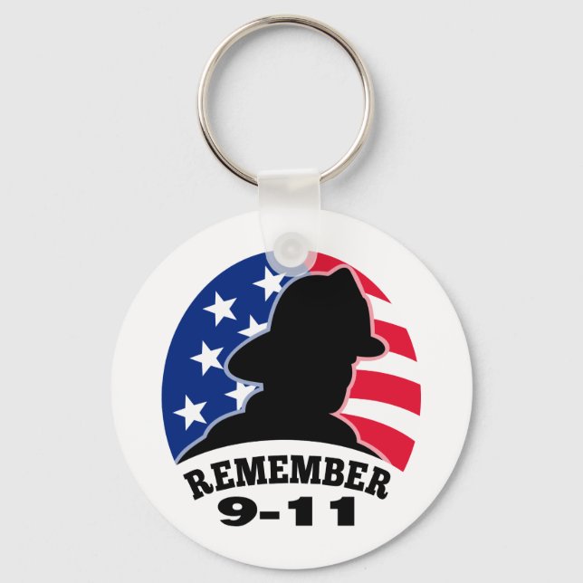 Remember 9-11 fireman firefighter american flag keychain (Front)