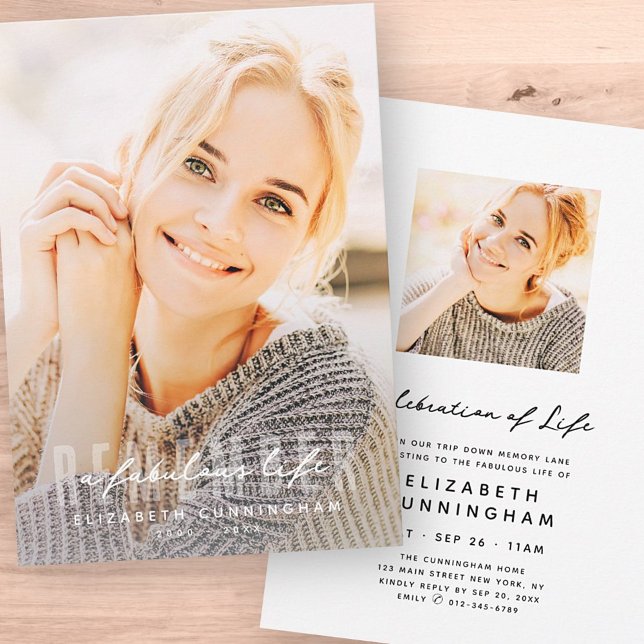 Remember a Fabulous Life Memorial Modern Photo Invitation (Creator Uploaded)