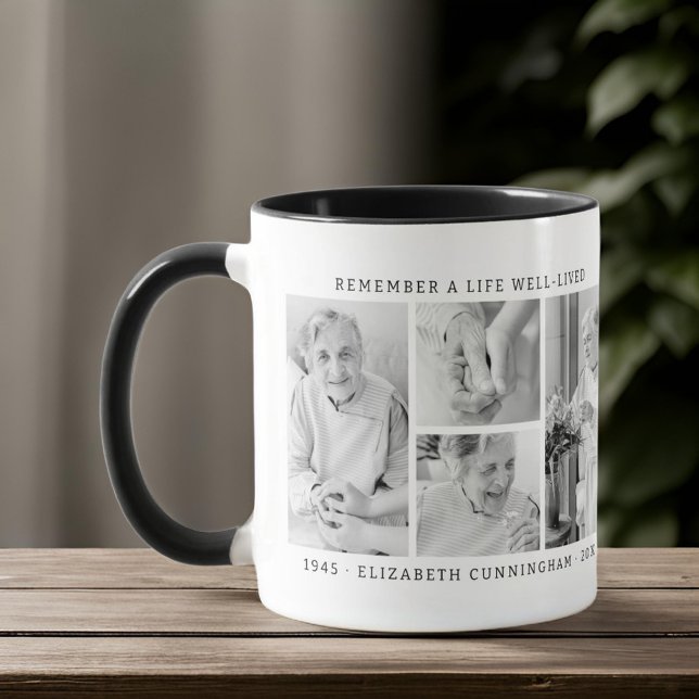 Remember A Life Modern Simple 4 Photo Collage Mug (Creator Uploaded)