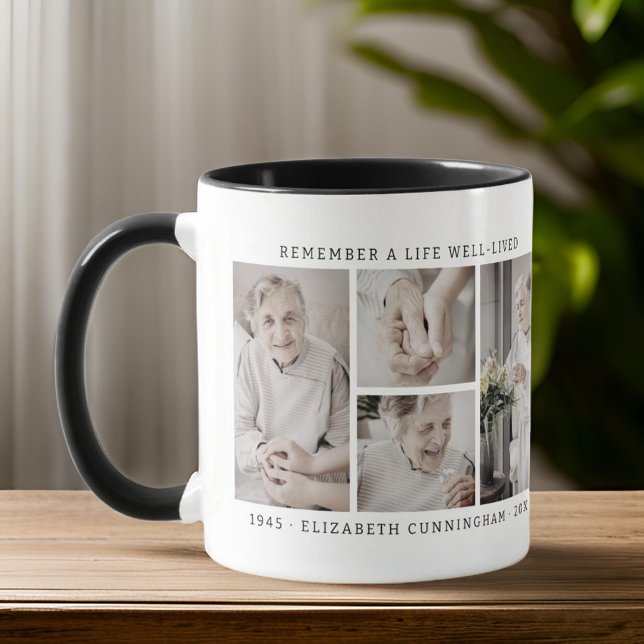 Remember A Life Modern Simple 4 Photo Collage Mug (Creator Uploaded)